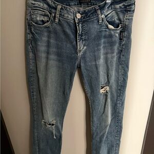 Silver Jeans Women's Light Blue Distressed Ankle Jeans